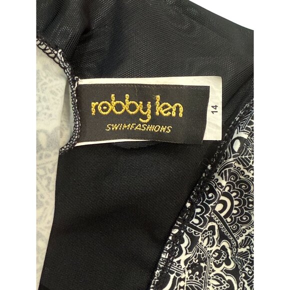 Vintage Robby Len One-Piece Swimsuit Criss Cross Back Black White Print‎ Size 14 - Picture 6 of 10